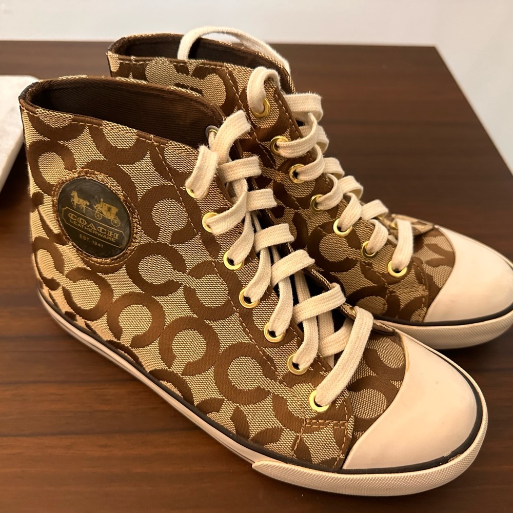 Coach Women's High-Top Sneakers - Tan and Cream